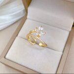 Gold Flower Ring with Cubic Zirconia Stones, Floral Design for Women, and Modern Jewelry for Everyday and Formal Occasions