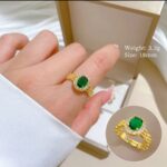 Gold Plated Ring with Green Stone Centerpiece and White Stones for Formal Events and Gifting - Image 2