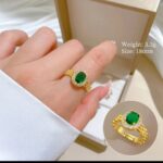 Gold Plated Ring with Green Stone Centerpiece and White Stones for Formal Events and Gifting - Image 4