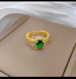 Gold Plated Ring with Green Stone Centerpiece and White Stones for Formal Events and Gifting - Image 3