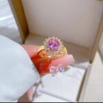 Gold Plated Ring with Pink Gemstone and Small White Stones for Women - Formal Events and Gifting