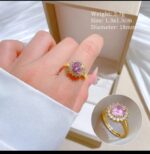 Gold Plated Ring with Pink Gemstone and Small White Stones for Women - Formal Events and Gifting - Image 2