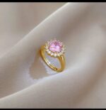 Gold Plated Ring with Pink Gemstone and Small White Stones for Women - Formal Events and Gifting - Image 3