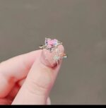 Gold Plated Heart Shaped Ring with Pink Crystal and White Star Design for Women - Image 4
