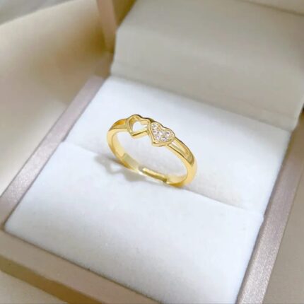 Gold Heart Shaped Diamond Studded Ring For Women - Modern Jewelry Gift