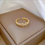 Gold Plated Cross Ring with Stone Setting for Women - Modern Design for Everyday Wear and Gifting