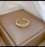 Gold Plated Cross Ring with Stone Setting for Women - Modern Design for Everyday Wear and Gifting