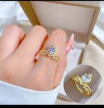 Gold Plated Heart Shaped Ring with Small Stones for Women - Modern Fashion Jewelry for Everyday - Image 2