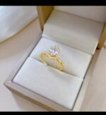 Gold Plated Heart Shaped Ring with Small Stones for Women - Modern Fashion Jewelry for Everyday