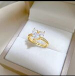 Gold Plated Heart Shaped Ring with Double Heart Stones for Women - Fashion Jewelry for Everyday and Gifting - Image 2