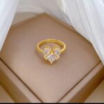 Gold Plated Heart Shaped Ring with Double Heart Stones for Women - Fashion Jewelry for Everyday and Gifting