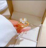 Gold Plated Heart Shaped Ring with Double Heart Stones for Women - Fashion Jewelry for Everyday and Gifting - Image 3