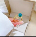 Gold Plated Ring with Blue Stone Leaf Design for Women - Modern Fashion Jewelry for Everyday - Image 3