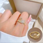 Gold Plated Butterfly Ring with Zirconia Stones - Fashion Jewelry for Women, Modern Design, White and Gold, Butterfly Shaped, Party and Everyday Use - Image 4