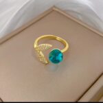 Gold Plated Ring with Blue Stone Leaf Design for Women - Modern Fashion Jewelry for Everyday