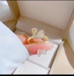 Gold Plated Butterfly Ring with Zirconia Stones - Fashion Jewelry for Women, Modern Design, White and Gold, Butterfly Shaped, Party and Everyday Use - Image 2