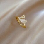 Gold Plated Butterfly Ring with Zirconia Stones - Fashion Jewelry for Women, Modern Design, White and Gold, Butterfly Shaped, Party and Everyday Use