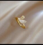 Gold Plated Butterfly Ring with Zirconia Stones - Fashion Jewelry for Women, Modern Design, White and Gold, Butterfly Shaped, Party and Everyday Use