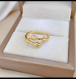 Gold Plated Adjustable Ring with Cubic Zirconia Stones for Women - Openable Design, Small Stones on Sides, Modern Style, for Everyday Wear, Party, and Gifting - Image 3