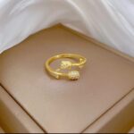 Gold Plated Adjustable Ring with Cubic Zirconia Stones for Women - Openable Design, Small Stones on Sides, Modern Style, for Everyday Wear, Party, and Gifting
