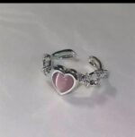 Silver Heart-Shaped Ring with Pink Stone for Women - Modern Fashion Jewelry for Everyday Wear and Gifting