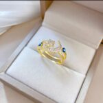 Gold Plated Crescent Moon Ring with Star and Blue Eye Design for Women