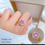 Gold Ring with Heart-shaped Pink Gemstone and White Gemstone Accents for Formal Occasions - Image 2