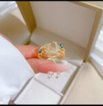 Gold Plated Crescent Moon Ring with Star and Blue Eye Design for Women - Image 4