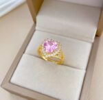Gold Ring with Heart-shaped Pink Gemstone and White Gemstone Accents for Formal Occasions - Image 3