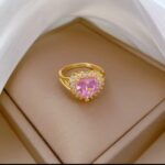 Gold Ring with Heart-shaped Pink Gemstone and White Gemstone Accents for Formal Occasions