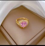 Gold Ring with Heart-shaped Pink Gemstone and White Gemstone Accents for Formal Occasions