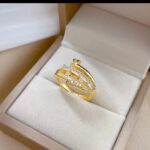 Gold Plated Ring with Cubic Zirconia Stones for Women, Double-Layered Band, Formal Party Jewelry, Engagement Ring Design