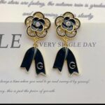 Gold-tone Floral Earrings with Black Enamel and Clear Stones for Women - Party and Everyday Wear