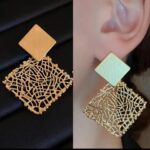Gold Filigree Dangling Earrings with Square-Shape and Intricate Geometric Design for Women to Wear at Formal Events and Parties - Image 2