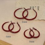Red Hoop Earrings for Women - Shiny Solid Design, Modern Earrings for Everyday Wear and Parties - Image 2