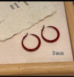Red Hoop Earrings for Women - Shiny Solid Design, Modern Earrings for Everyday Wear and Parties - Image 4