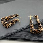 Animal Print Hoop Earrings in Black and Beige with Gold-Plated Backs for Women