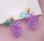 Grape Cluster Earrings with Beaded Purple, Green, and Gold Designs for Women - Fashionable Dangle Earrings for Casual, Party, and Everyday Wear