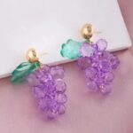 Grape Cluster Earrings with Beaded Purple, Green, and Gold Designs for Women - Fashionable Dangle Earrings for Casual, Party, and Everyday Wear