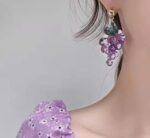 Grape Cluster Earrings with Beaded Purple, Green, and Gold Designs for Women - Fashionable Dangle Earrings for Casual, Party, and Everyday Wear - Image 2