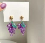 Grape Cluster Earrings with Beaded Purple, Green, and Gold Designs for Women - Fashionable Dangle Earrings for Casual, Party, and Everyday Wear - Image 4