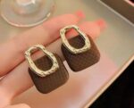 Brown Grid Patterned Earrings with Gold Metal Frame for Women - Fashion Statement for Everyday and Party Occasions - Image 3