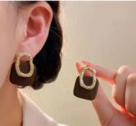 Brown Grid Patterned Earrings with Gold Metal Frame for Women - Fashion Statement for Everyday and Party Occasions - Image 2