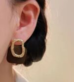Brown Grid Patterned Earrings with Gold Metal Frame for Women - Fashion Statement for Everyday and Party Occasions - Image 4