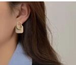 Gold Earrings for Women - Oval Shiny Hollow Design with Textured Surface for Everyday - Image 2