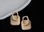 Gold Earrings for Women - Oval Shiny Hollow Design with Textured Surface for Everyday