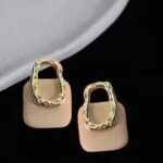 Gold Earrings for Women - Oval Shiny Hollow Design with Textured Surface for Everyday