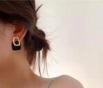 Gold Earrings Formal Women Oval Shiny Thick Band Solid Gold Party Formal Events Jewelry - Image 2