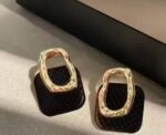 Gold Earrings Formal Women Oval Shiny Thick Band Solid Gold Party Formal Events Jewelry