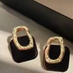 Gold Earrings Formal Women Oval Shiny Thick Band Solid Gold Party Formal Events Jewelry